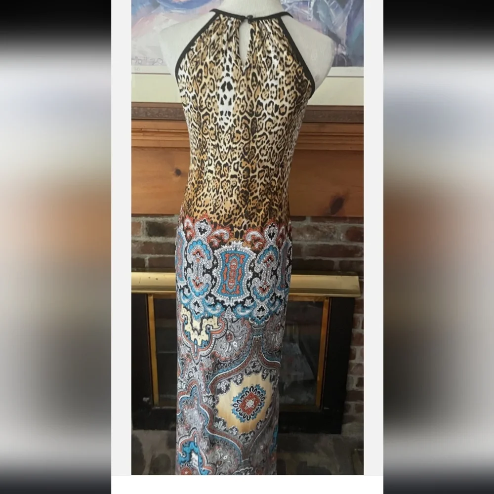 MSK. Fun Print Mix Poly Stretch Casual Boho Maxi Dress Large - Picture 4 of 7